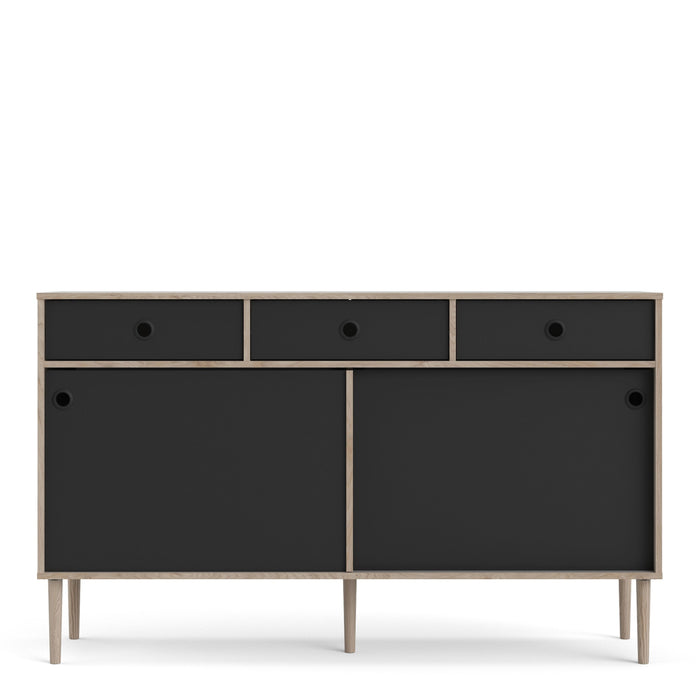 Rome Sideboard 2 Sliding Doors 3 Drawers in Jackson Hickory Oak and Matt Black