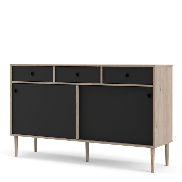 Rome Sideboard 2 Sliding Doors 3 Drawers in Jackson Hickory Oak and Matt Black