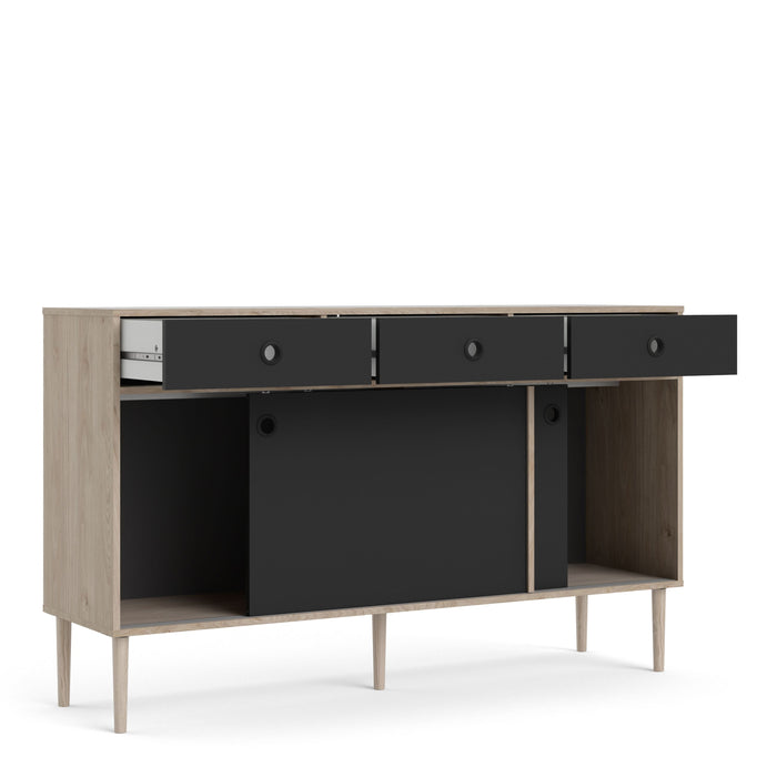 Rome Sideboard 2 Sliding Doors 3 Drawers in Jackson Hickory Oak and Matt Black