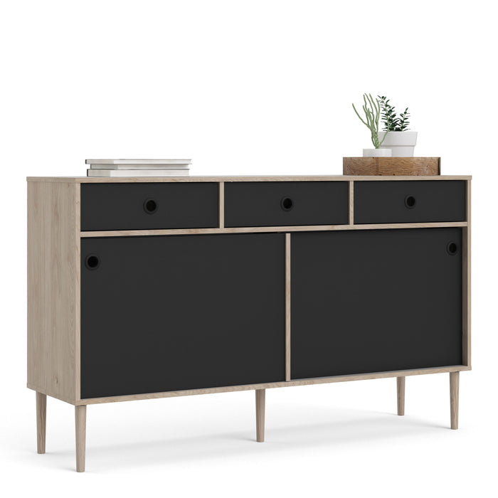 Rome Sideboard 2 Sliding Doors 3 Drawers in Jackson Hickory Oak and Matt Black