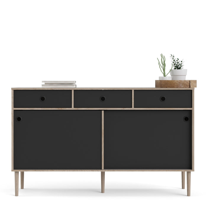 Rome Sideboard 2 Sliding Doors 3 Drawers in Jackson Hickory Oak and Matt Black