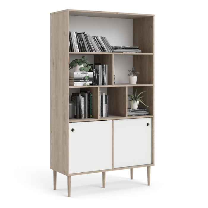 Rome Bookcase 2 Sliding Doors in Jackson Hickory Oak and Matt White