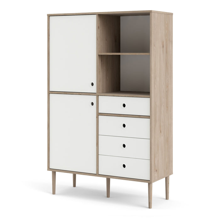 Rome Bookcase 2 Doors 4 Drawers in Jackson Hickory Oak and Matt White