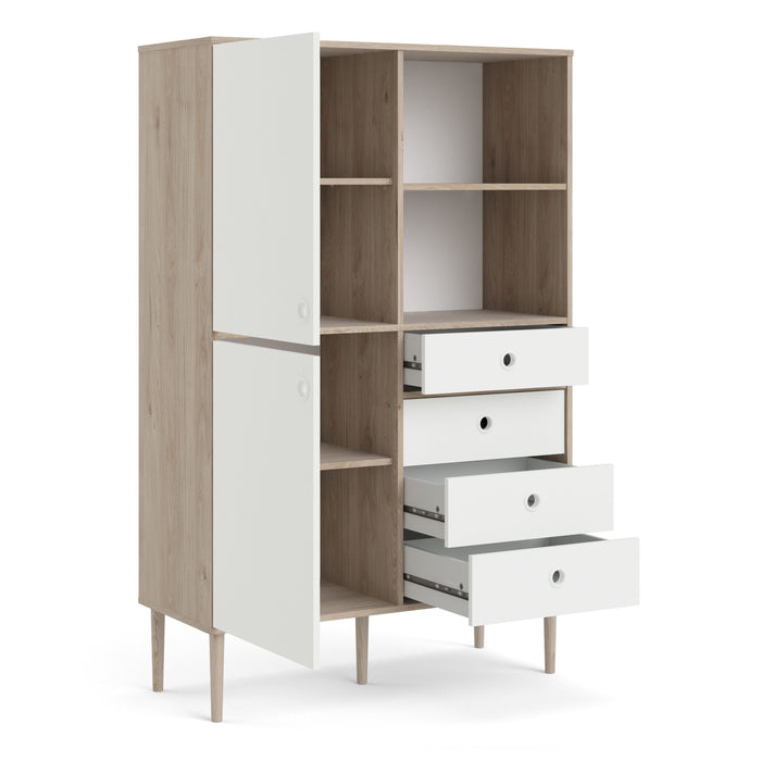 Rome Bookcase 2 Doors 4 Drawers in Jackson Hickory Oak and Matt White