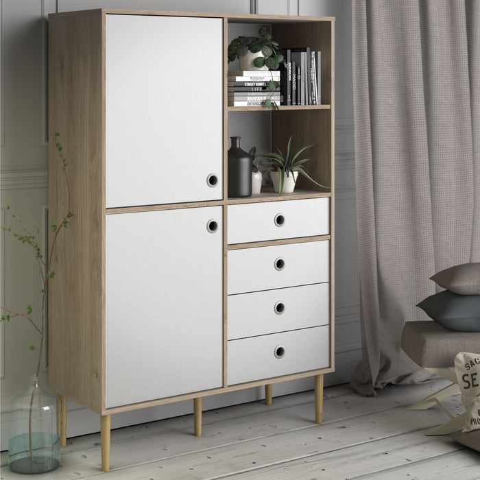 Rome Bookcase 2 Doors 4 Drawers in Jackson Hickory Oak and Matt White