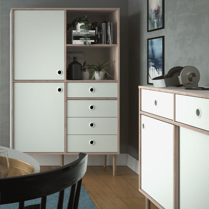 Rome Bookcase 2 Doors 4 Drawers in Jackson Hickory Oak and Matt White