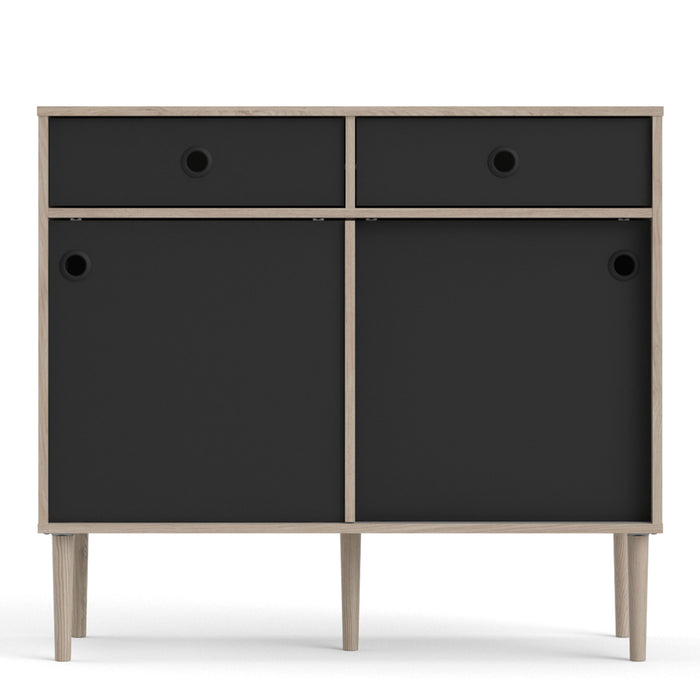 Rome Sideboard 2 Sliding Doors 2 Drawers in Jackson Hickory Oak and Matt Black