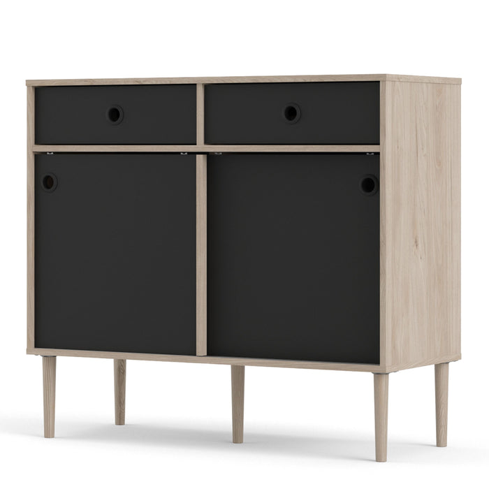 Rome Sideboard 2 Sliding Doors 2 Drawers in Jackson Hickory Oak and Matt Black