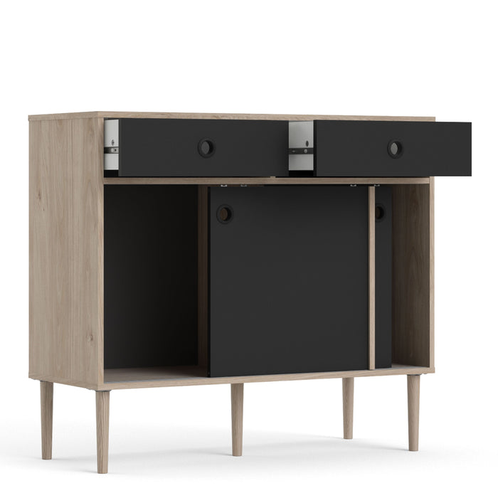 Rome Sideboard 2 Sliding Doors 2 Drawers in Jackson Hickory Oak and Matt Black