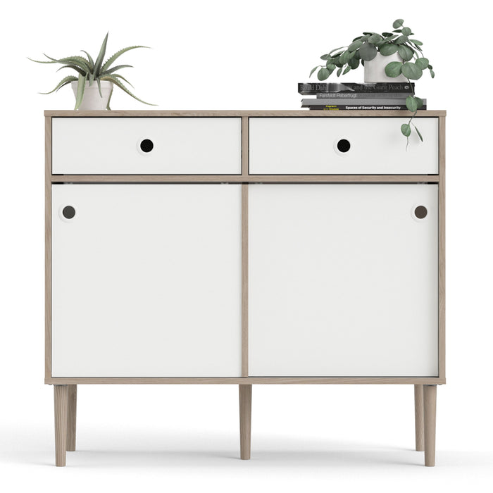 Rome Sideboard 2 Sliding Doors 2 Drawers in Jackson Hickory Oak and Matt White