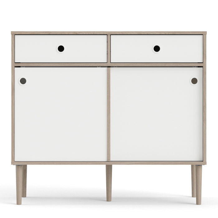 Rome Sideboard 2 Sliding Doors 2 Drawers in Jackson Hickory Oak and Matt White