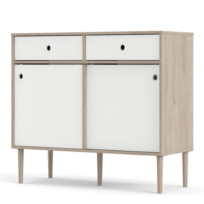 Rome Sideboard 2 Sliding Doors 2 Drawers in Jackson Hickory Oak and Matt White