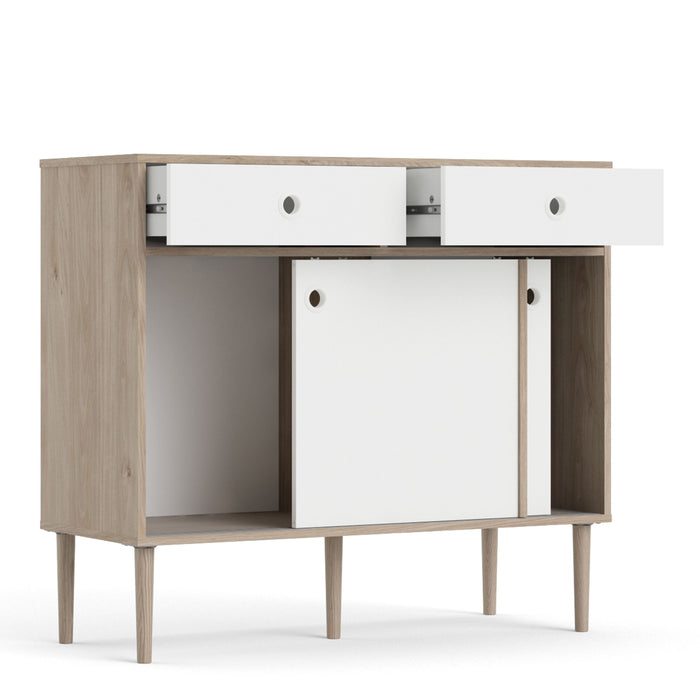 Rome Sideboard 2 Sliding Doors 2 Drawers in Jackson Hickory Oak and Matt White