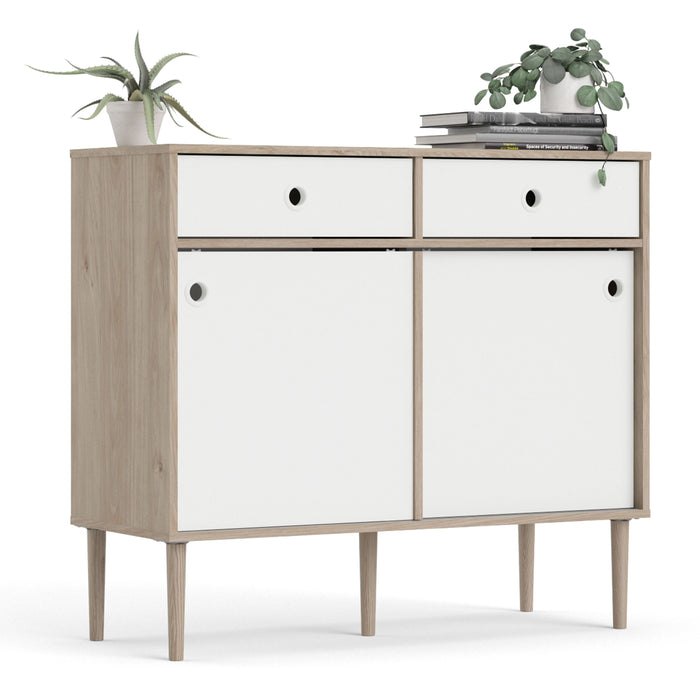 Rome Sideboard 2 Sliding Doors 2 Drawers in Jackson Hickory Oak and Matt White