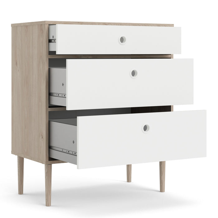 Rome Chest 3 Drawers in Jackson Hickory Oak and Matt White