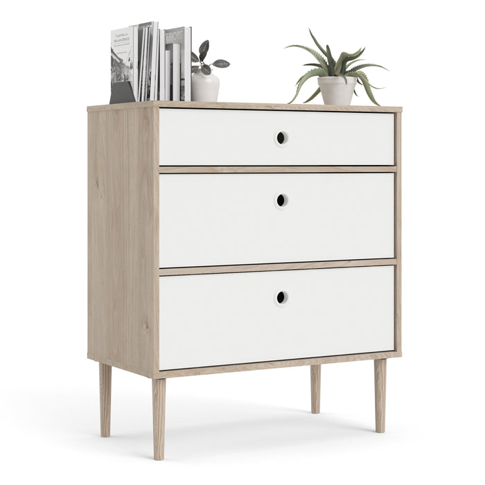 Rome Chest 3 Drawers in Jackson Hickory Oak and Matt White