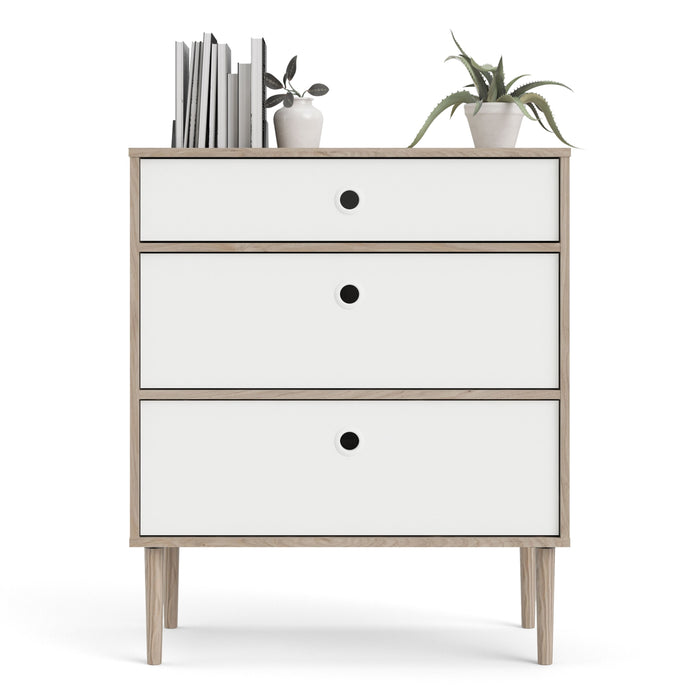 Rome Chest 3 Drawers in Jackson Hickory Oak and Matt White