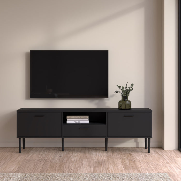 Media TV Unit with 2 Doors 1 Drawer in Black