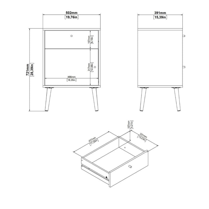 Cumbria Nightstand 1 Door + 1 Drawer White