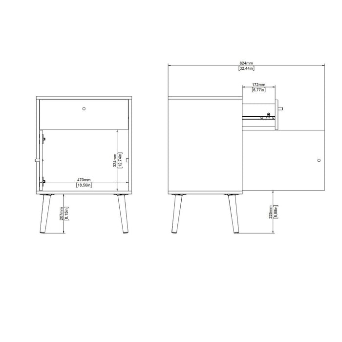 Cumbria Nightstand 1 Door + 1 Drawer White