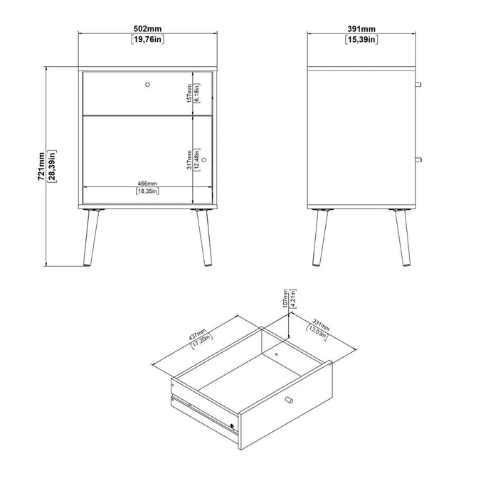 Cumbria Nightstand 1 Door + 1 Drawer Dark Grey