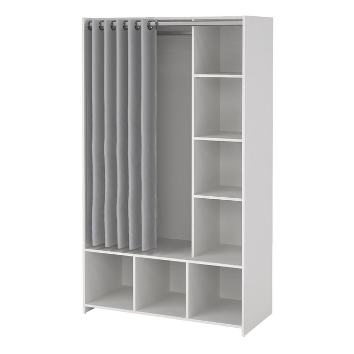 Uppsala Open Wardrobe Unit in White with a Grey Textile Curtain