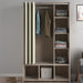 Uppsala Open Wardrobe Unit in Jackson Hickory Oak with a Beige Textile Curtain