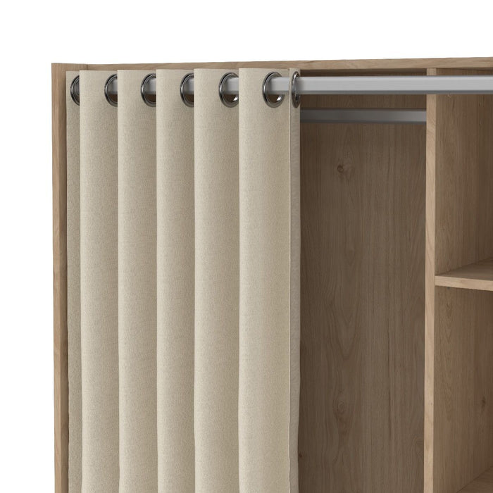 Uppsala Open Wardrobe Unit in Jackson Hickory Oak with a Beige Textile Curtain