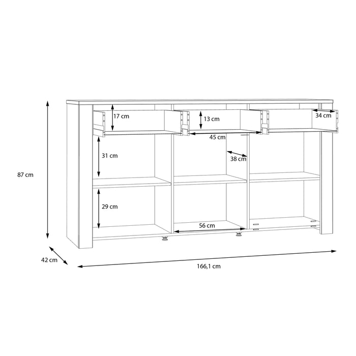 Bohol 3 Door 3 Drawer Sideboard in Riviera Oak/Grey Oak