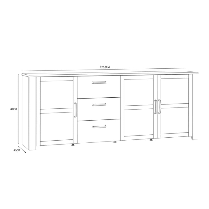 Bohol 3 Door 3 Drawer Large Sideboard in Riviera Oak/Navy