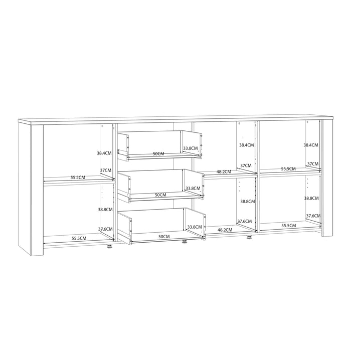 Bohol 3 Door 3 Drawer Large Sideboard in Riviera Oak/Navy