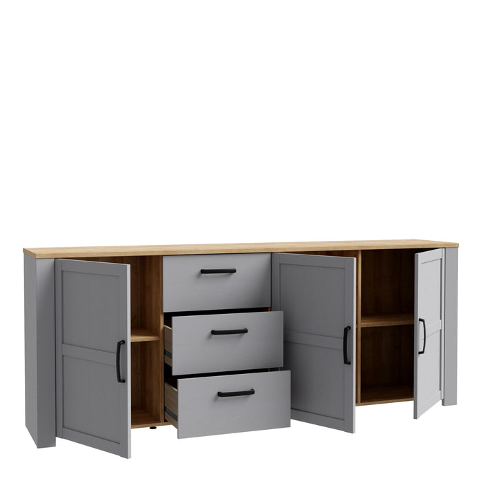 Bohol 3 Door 3 Drawer Large Sideboard in Riviera Oak/Grey Oak