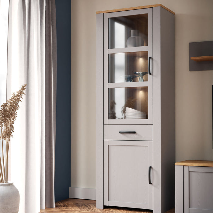 Bohol Narrow Display Cabinet in Riviera Oak/Grey Oak