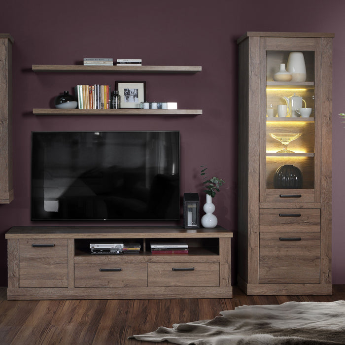 Corona 1 Door 2 Drawer TV Unit in Tabak Oak