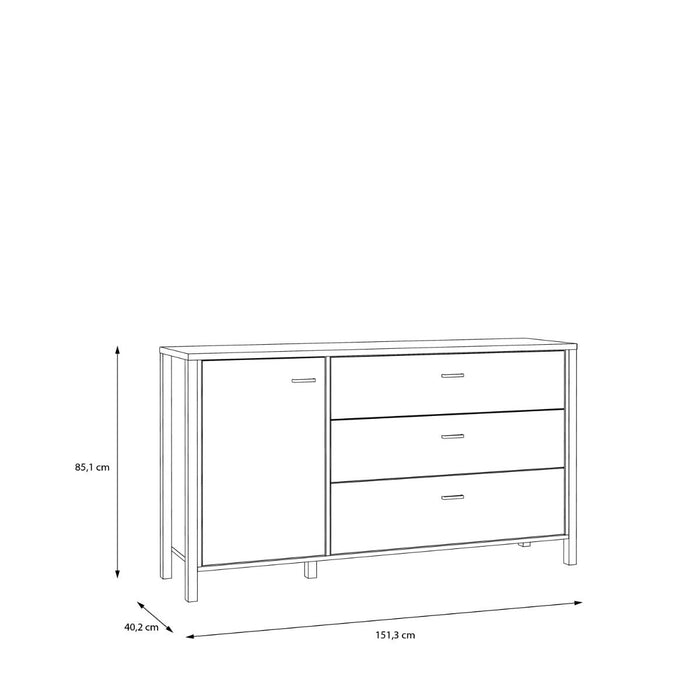 High Rock 1 Door 3 Drawer Sideboard in Matt Black/Riviera Oak