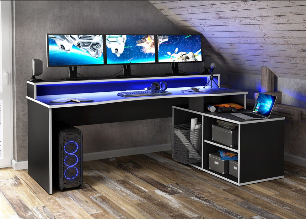 Tezaur Black Storage Gaming Desk 3 Shelves with Colour Changing LED