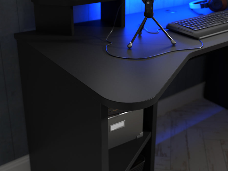 Tezaur Curved Black Gaming Desk with Colour Changing LED