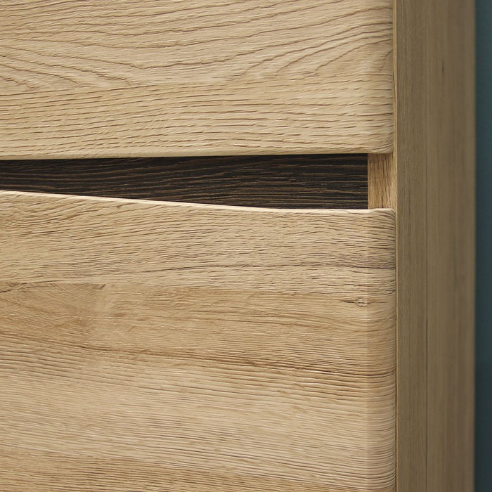 Kensington 2 Drawer Bedside Cabinet RH Drawer (wall fixing) in Oak.